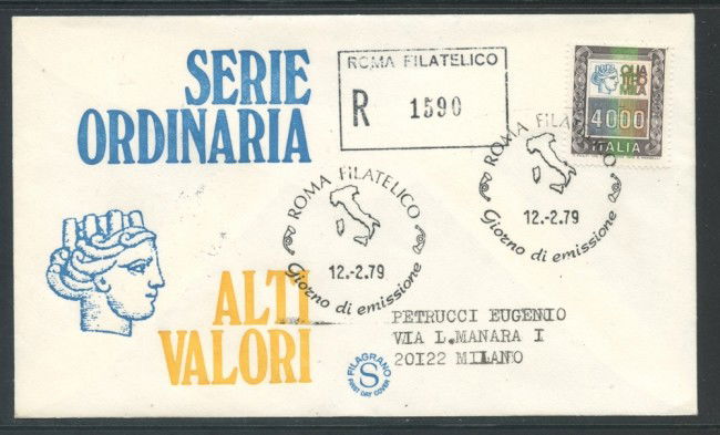 1979 - REPUBBLICA - 4000 LIRE ALTO VALORE - BUSTA FDC FILAGRANO VIAGGIATA - LOTTO/27367