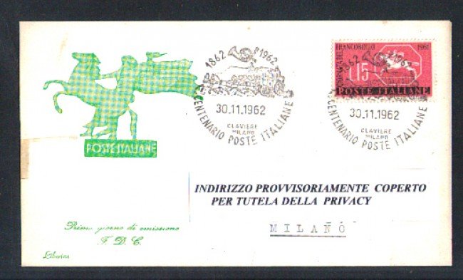 1962 - LBF/3500 - ITALIA - CENTENARIO POSTE ITALIANE DILIGENZA POSTALE - BUSTA