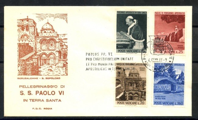 1964 - VATICANO - IL PAPA IN TERRASANTA - BUSTA FDC RODIA - LOTTO/27694