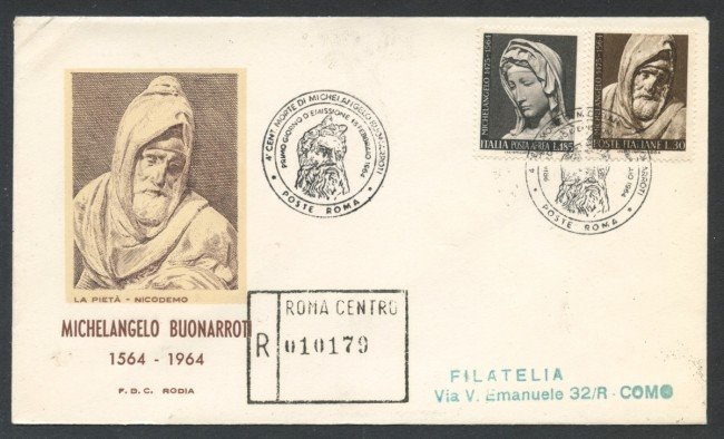 1964 - REPUBBLICA - MICHELANGELO BUONARROTI - BUSTA FDC RODIA - LOTTO/27767