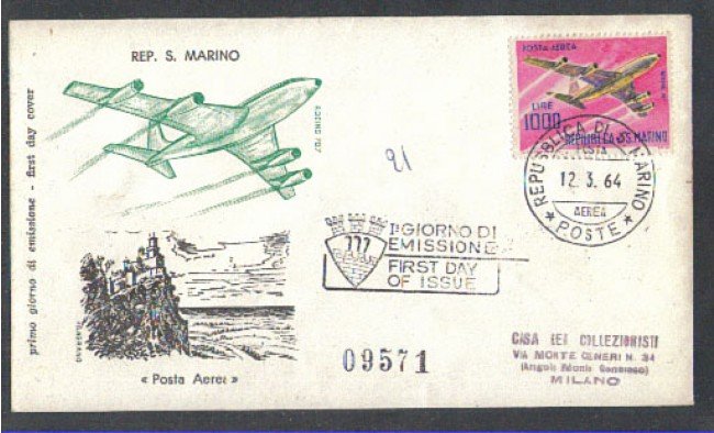 SAN MARINO -1964 - LOTTO/7887Z - 1000 LIRE BOEING 727 - FDC