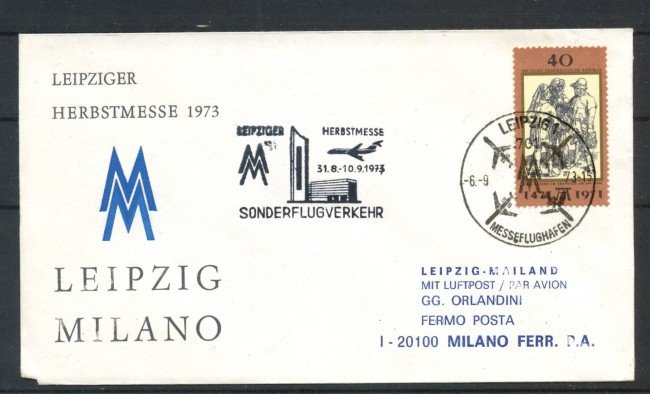 1973 - GERMANIA - LOTTO/41653 - VOLO AEREO SPECIALE LIPSIA MILANO - BUSTA
