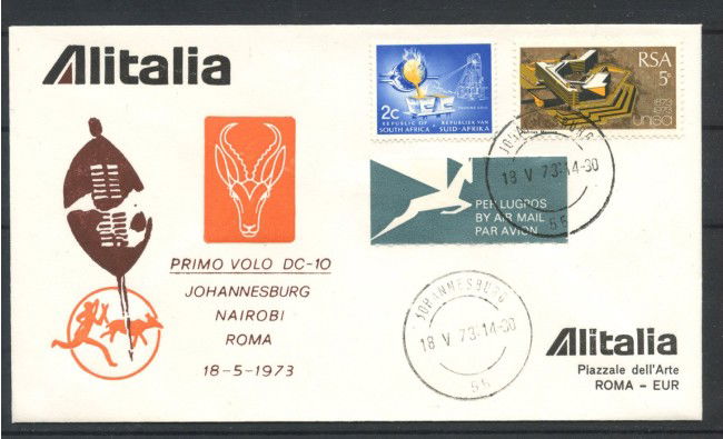 1973 - SUD AFRICA  - LOTTO/41616 - ALITALIA PRIMO VOLO JOHANNESBURG  NAIROBI ROMA