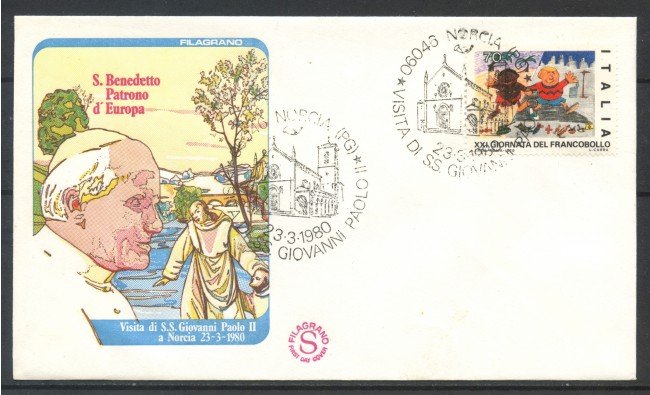 1980 - REPUBBLICA - BUSTA - VISITA DI PAPA GIOVANNI PAOLO II°  A NORCIA - LOTTO/31746