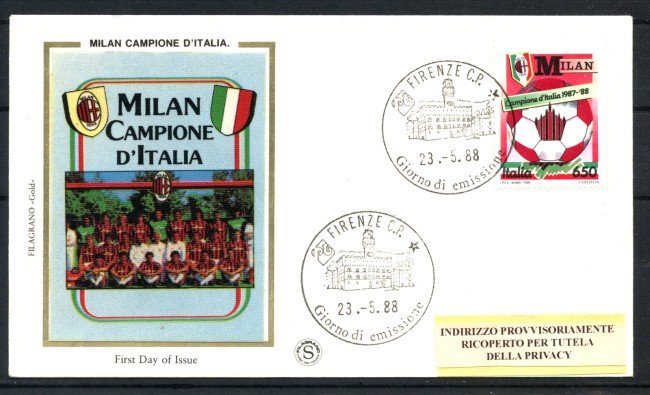 1988 - REPUBBLICA - LOTTO/39130 - MILAN CAMPIONE - BUSTA FDC