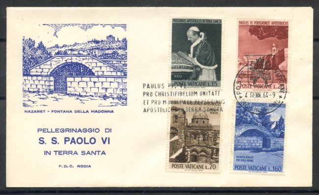 1964 - VATICANO - IL PAPA IN TERRASANTA - BUSTA FDC RODIA - LOTTO/27695