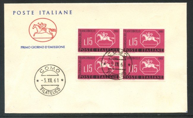 1961 - REPUBBLICA - GIORNATA DEL FRANCOBOLLO QUARTINA  - BUSTA FDC - LOTTO/31916