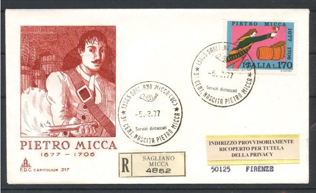 1977 - REPUBBLICA - LOTTO/39155 - PIETRO MICCA - FDC CAPITOLIUM
