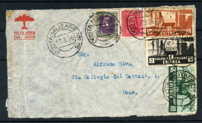 1936 - ERITREA - LOTTO/43301 - FRONTESPIZIO DI BUSTA DA POSTA MILITARE  15 PER COMO