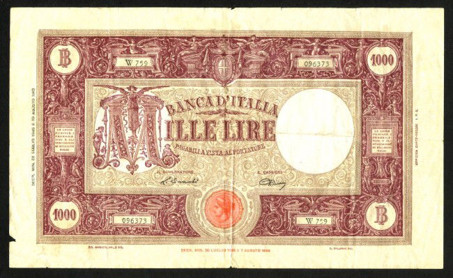 1946 - REPUBBLICA - LOTTO/42863 - 1000 LIRE  GRANDE  "M" (B.I.)