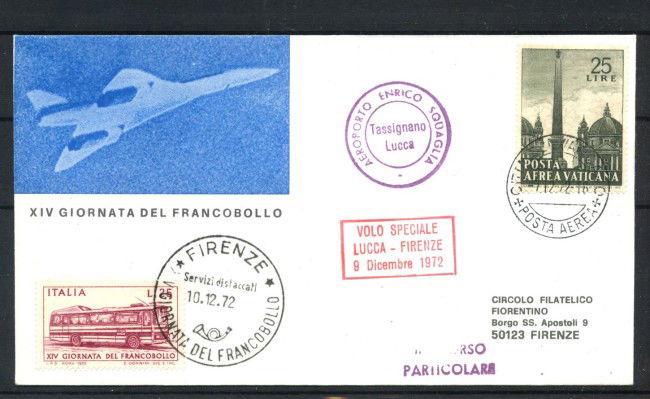 1972 - ITALIA/VATICANO - LOTTO/41650 - VOLO SPECIALE LUCCA/FIRENZE - BUSTA