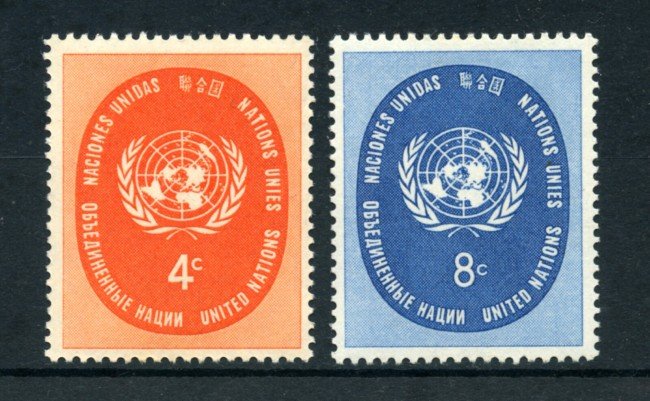 1958 - LOTTO/21320 - ONU U.S.A - EMBLEMA NAZIONI UNITE 2v. - NUOVI