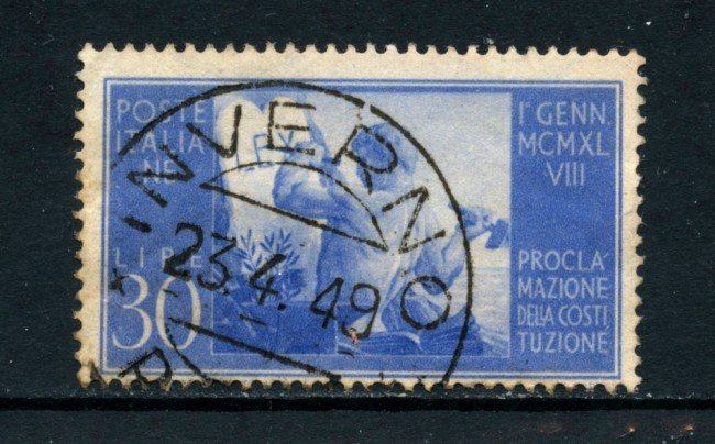 1948 - ITALIA  - 30 LIRE COSTITUZIONE FILIGR. NORMALE DESTRA - USATO - LOTTO/25229