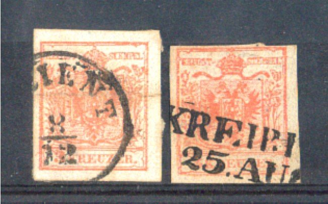 1850 - LOTTO/AUS3UL - AUSTRIA - 3k. VERMIGLIO USATI
