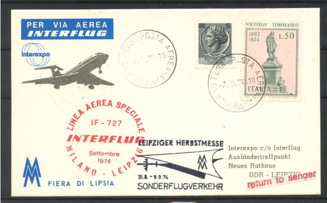 1974 - REPUBBLICA - LOTTO/42735 - VOLO INTERFLUG MILANO LIPSIA