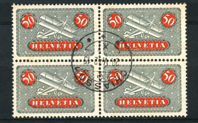 1923/37 - LOTTO/15842 - SVIZZERA - 50c. POSTA AEREA - QUARTINA USATA