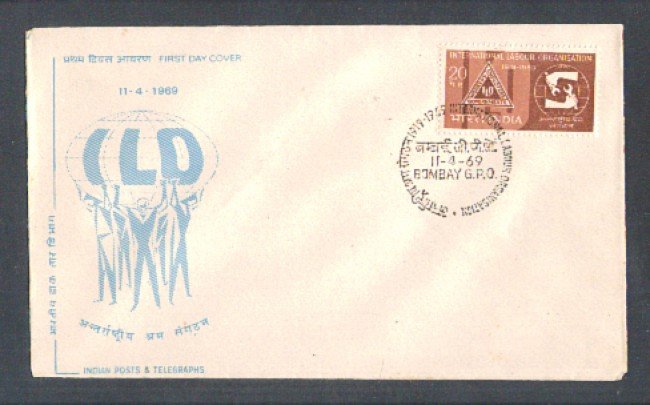 1969 - LBF/3853 - INDIA - 50° ORGANIZZAZIONE LAVORO - FDC