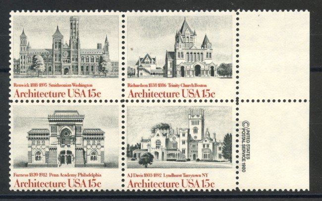 1980 - STATI UNITI - ARCHITETTURA AMERICANA 4v. - NUOVI - LOTTO/35689