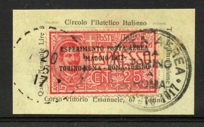 1917 - REGNO - LOTTO/40073 - ESPERIMENTO POSTA AEREA TORINO ROMA