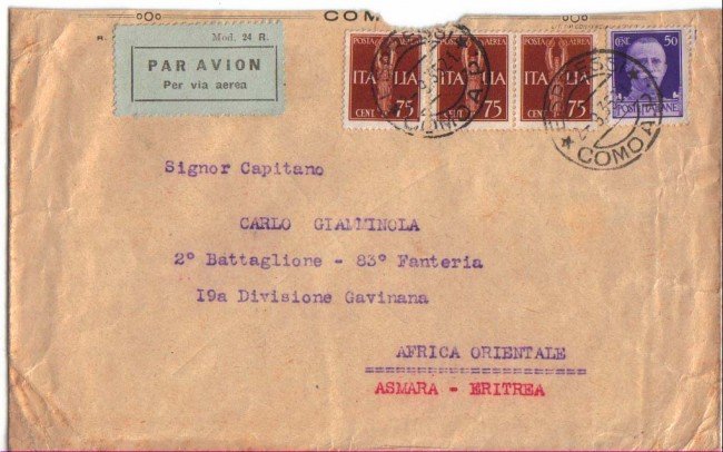 COMO - 1935 - LBF/966 - BUSTA DA COMO PER AFRICA ORIENTALE