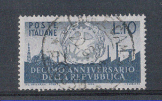 1956 - LOTTO/6301U - REPUBBLICA - 10 L. ANNIVERSARIO REPUBBLICA 
