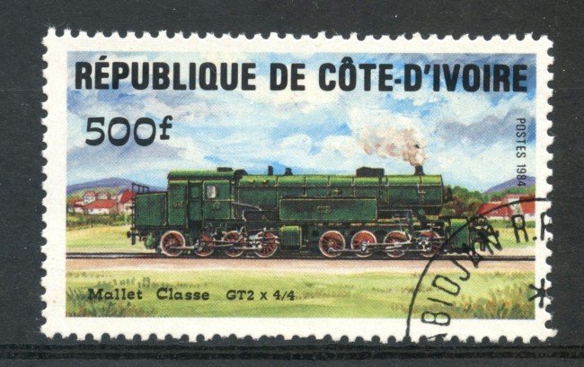 1984 - COSTA D'AVORIO - 500 Fr. LOCOMOTIVA MALLET - USATO - LOTTO/29996