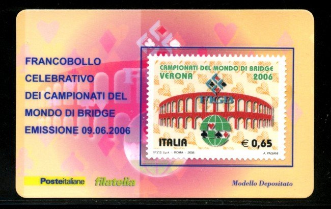 2006 - LOTTO/20984 - REPUBBLICA - 65c. MONDIALI DI BRIDGE - TESSERA FILAT.