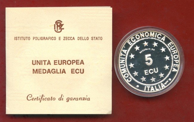 1993 - REPUBBLICA - MEDAGLIA 5 ECU COMUNITA' ECONOMICA EUROPEA - ARGENTO - LOTTO/M30105
