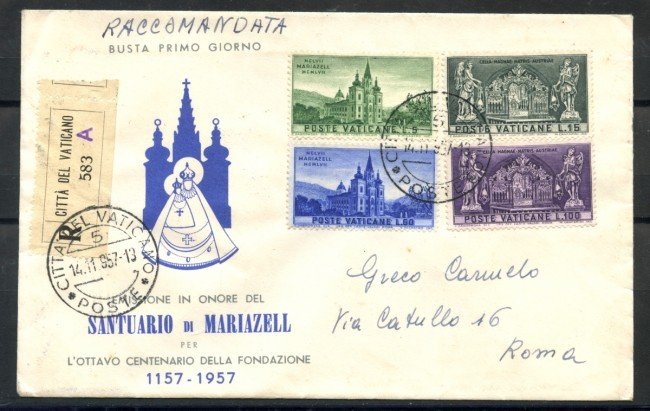 1957 - VATICANO - SANTUARIO DI MARIAZELL - BUSTA FDC VIAGGIATA - LOTTO/27710