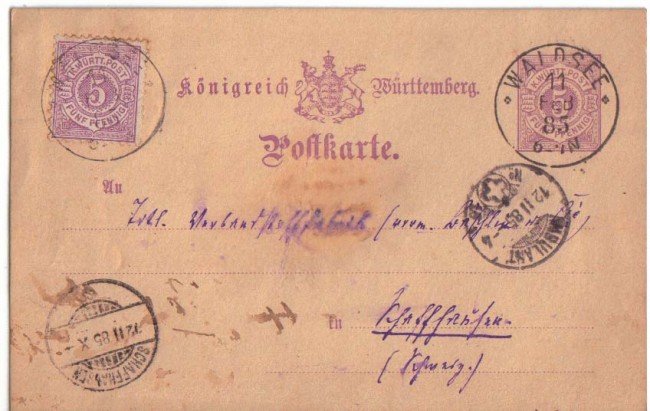 WURTTEMBERG - 1885 - LBF/2373 - CARTOLINA POSTALE