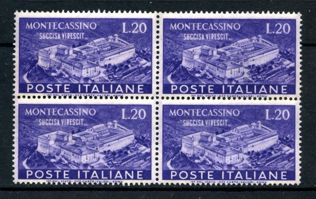 1951 - REPUBBLICA - 20 LIRE ABBAZIA DI MONTECASSINO -  QUARTINA NUOVI - LOTTO/30320Q