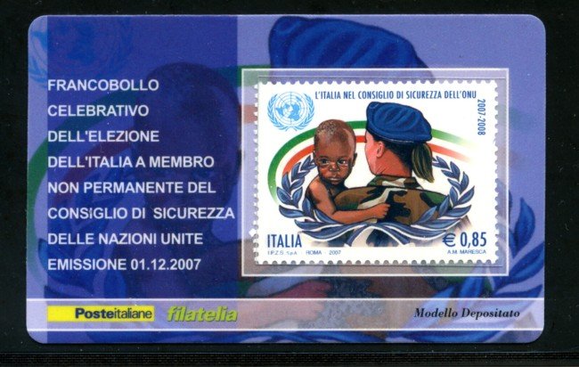 2007 - LOTTO/21009 - REPUBBLICA - 85c. ITALIA ALL'ONU - TESSERA FILAT.