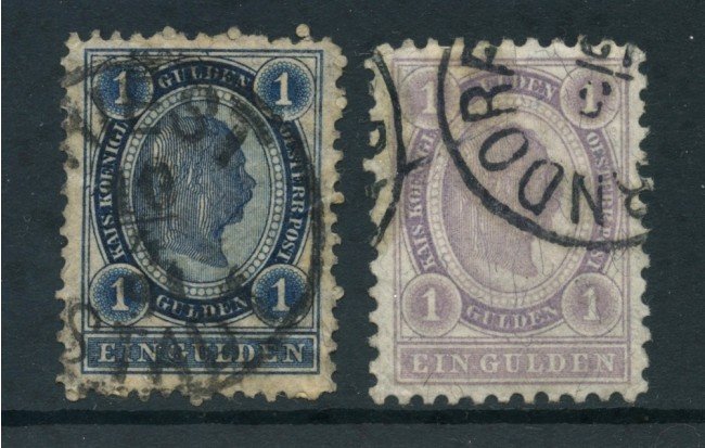 1891/1896 - AUSTRIA - 1 GULDEN AZZURRO e VIOLETTO 2V. - USATI - LOTTO/26770
