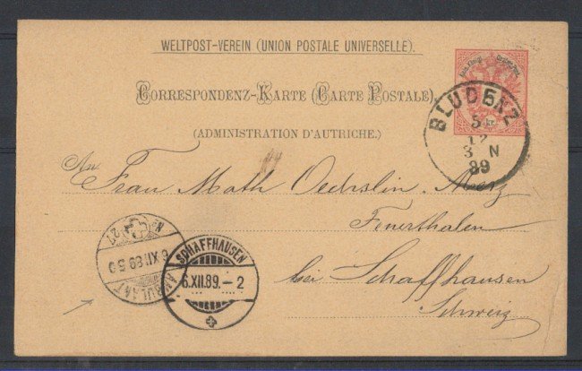 1889 - LBF/1997 - AUSTRIA - CARTOLINA POSTALE USATA DA 5 Kr.