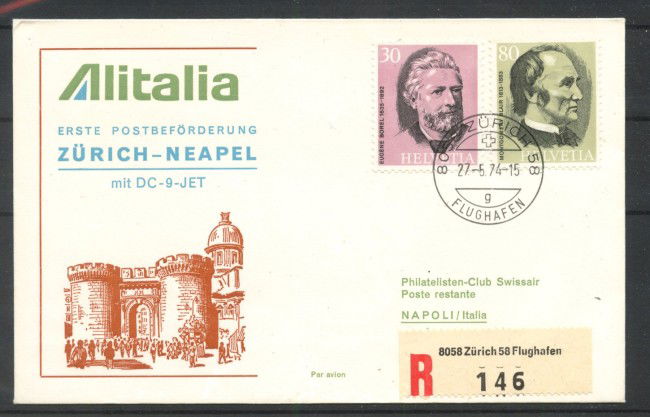 1974 - SVIZZERA - LOTTO/42731 - I° VOLO ALITALIA  ZURIGO - NAPOLI 