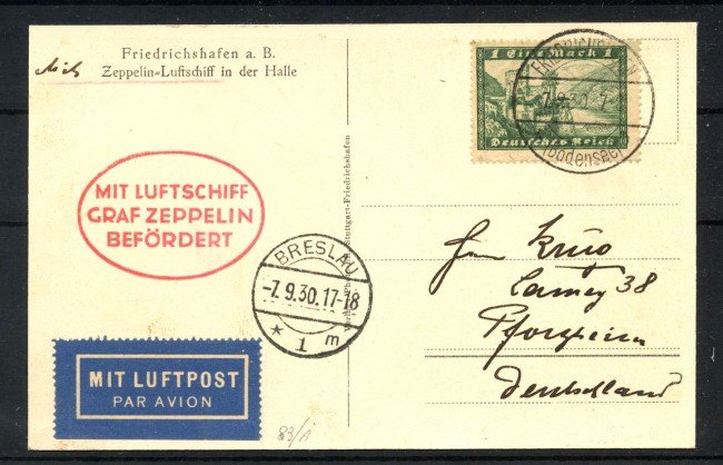 1930 - GERMANIA - LOTTO/42337 - VOLO ZEPPELIN A BRESLAU