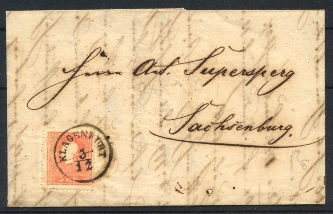 1857 - AUSTRIA - LOTTO/41070 - 5 KREUZER  SU LETTERA DA KLAGENFURT