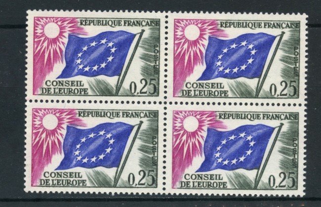 1963 - FRANCIA - 25 centesimi CONSIGLIO D'EUROPA - QUARTINA NUOVI - LOTTO/25164