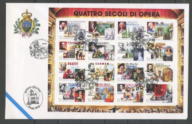 1999 - SAN MARINO - QUATTRO SECOLI DI OPERA - FOGLIETTO SU BUSTA FDC - LOTTO/31784