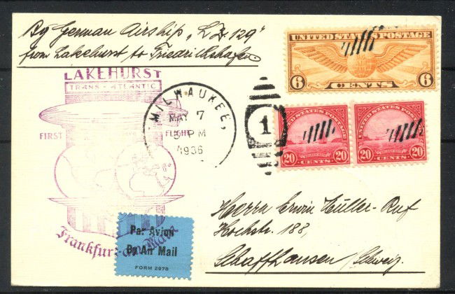 1936 - GERMANIA - LOTTO/42376 - ZEPPELIN DIRIGIBILE HINDENBURG 1° VIAGGIO DI RITORNO  AMERICA DEL NORD