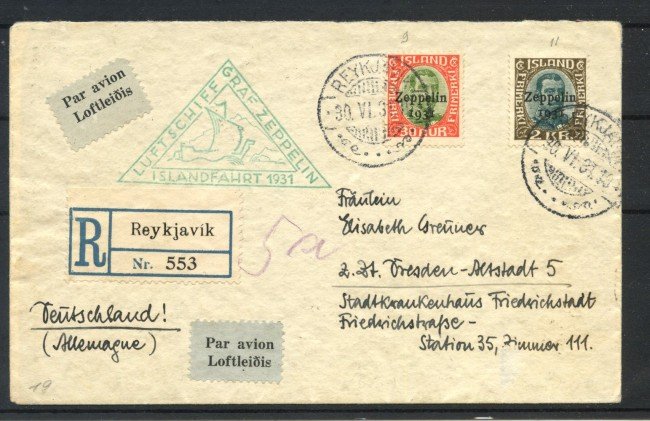 1931 - ISLANDA - LOTTO/42195 - VOLO  GRAF ZEPPELIN - BUSTA 