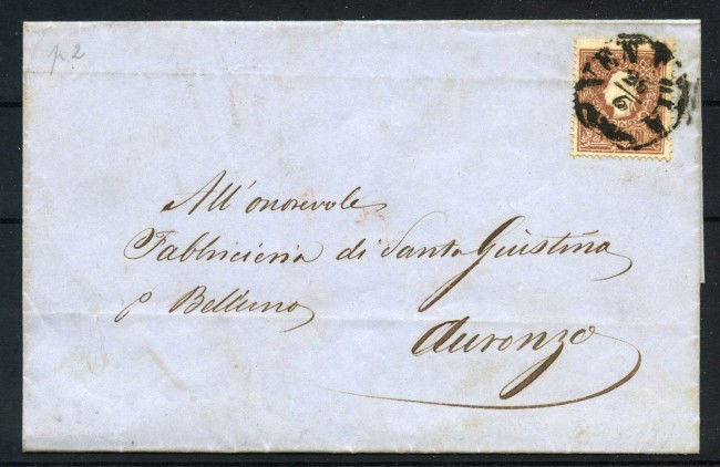 1859 - LOMBARDO VENETO - LOTTO/41000 - 10 SOLDI  SU LETTERA ANNULLO VENEZIA PER AURONZO