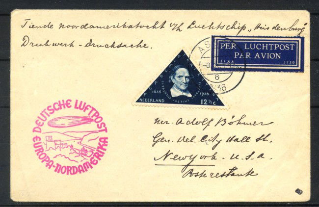 1936 - OLANDA - LOTTO/42381 - ZEPPELIN DIRIGIBILE HINDENBURG 10° VIAGGIO IN AMERICA DEL NORD