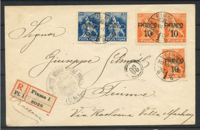 1919 - FIUME - LOTTO/42310 - BUSTA RACCOMANDATA  PER CITTA'