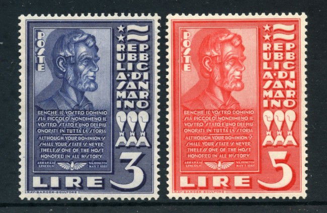 1938 - SAN MARINO - ABRAMO LINCOLN 2v. - LINGUELLATI - LOTTO/27221