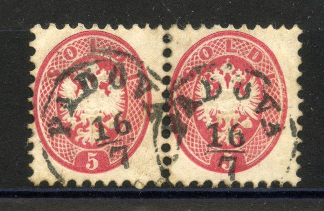 1864 - LOMBARDO VENETO - LOTTO/40590 - 5 SOLDI ROSA STEMMA - COPPIA USATI  PADOVA