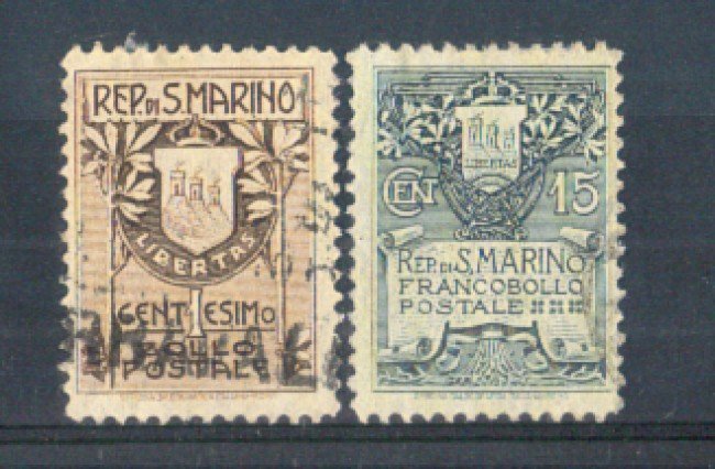 1907 - LOTTO/48CPU - SAN MARINO -  STEMMA 2v. USATI