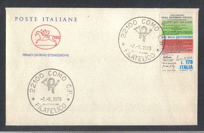 1978 - LOTTO/6680ZC - REPUBBLICA - ANNIV. COSTITUZIONE - FDC