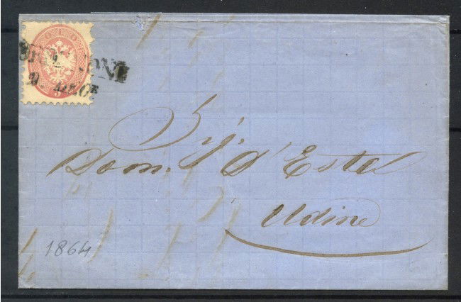 1864 - LOMBARDO VENETO - 5 s. ROSA SU BUSTA PER UDINE - LOTTO/31832