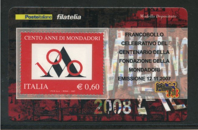 2007 - LOTTO/21017 - REPUBBLICA - 60c. CENTENARIO MONDADORI - TESSERA FILAT.